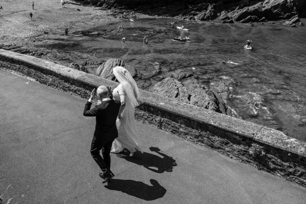 Black and White Photo of Bride and Groom