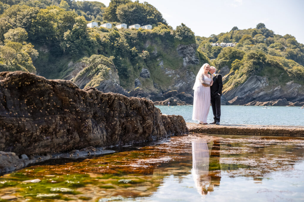 Bride and Groom Next to Rock Pool 2