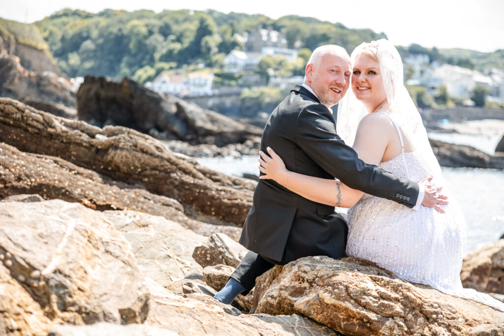 Bride and Groom Cuddling