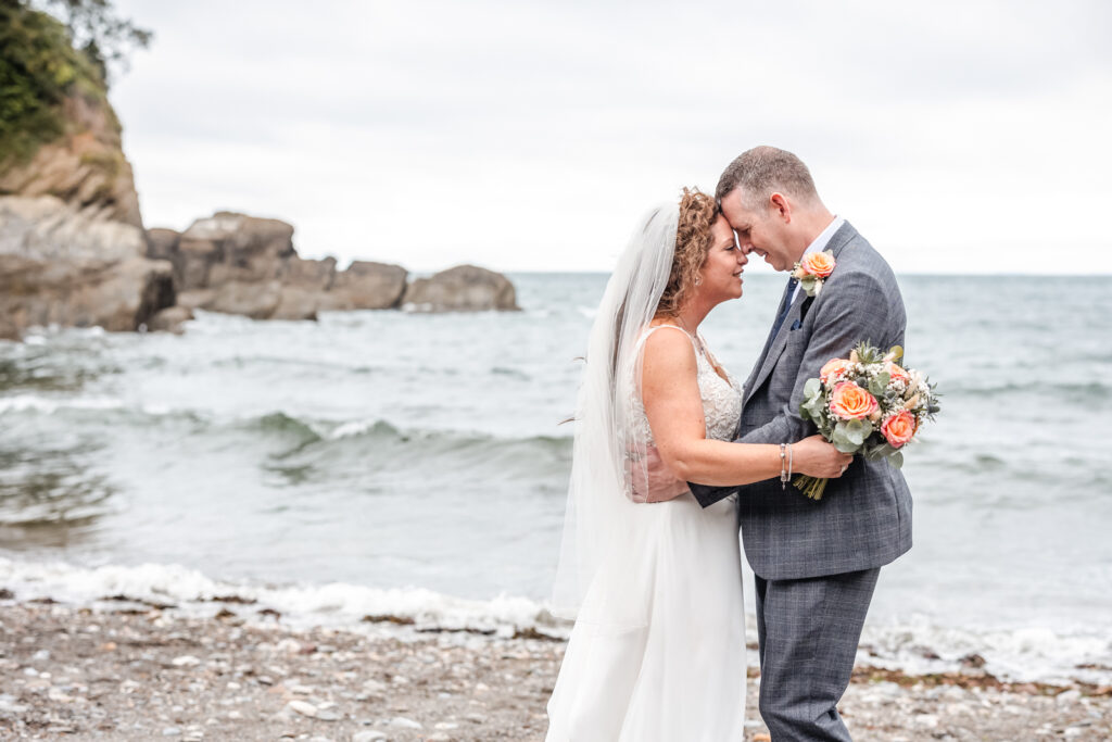 Bride and Groom Touching Heads