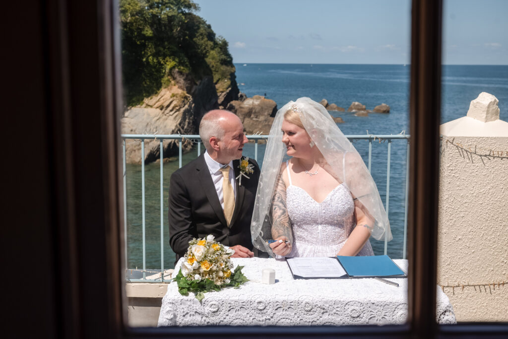 Wedding Couple Looking at Each Other