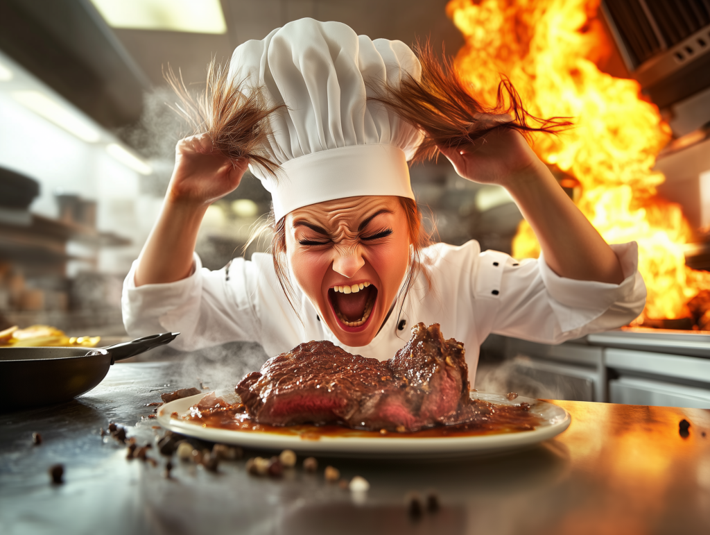 Wedding catering chef is stressed by the wedding party running late